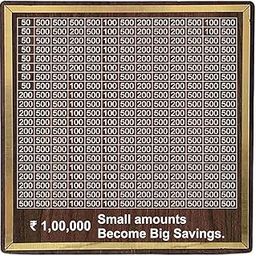 Wooden Money Saving Box with Grid Chart, ₹1,00,000 Savings Tracker, Brown and Gold-13