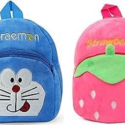 Black Hill Kids School Bag Soft Plush Backpack Cartoon Bags Mini Travel Bag for for Girls Boys Toddler Baby Doraemon & Strawberry-image-56