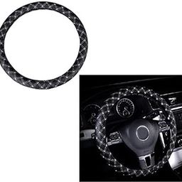 VEESHA Leather Universal Steering Wheel Cover for Car, Medium (14.5" - 15.5"), Leather, Anti Slip Steering Cover - (Model - White Check) for Innova Crysta 2021 Beige Color-image-61