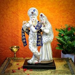 Ekhasa Aura Series Marble Dust Radha Krishna Murti (8 inch, Medium Size) | Gemstone Zircon Studded Radha Krishna Statue | Resin Radha Krishna Idol | Radhe Krishna ki Murti for Pooja, White, Religious-image-19