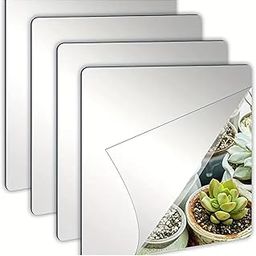 Kuber Industries Self Adhesive Mirror Stickers for Wall|Square Wall Mirror Stickers|Flexible Mirror for Wall D?cor, Living Room|Premium Acrylic Material 8" Inch|Pack of 4 (Silver)-image-64