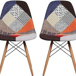 TIED RIBBONS Set of 2 Designer DSW Patchwork Chair - Mid-Century Modern Retro - Multicolour - Comfortable Fabric & Modern Design - Office & Dining - Wood & Alloy Steel-image-41