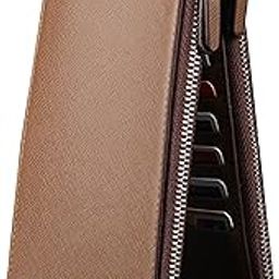 16 Slots Leather Slim Credit Debit Card Holder Case Long Wallet with Magnetic Shut; Unisex (Brown)-1