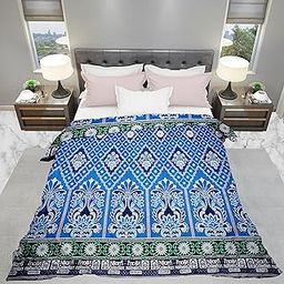 Nilam Collection Solapur Chaddar Cotton Blanket/Bed Sheet Double Bed Full Size Color- Peacock Green Pack of 1(Size- 66X100 inch)-image-21
