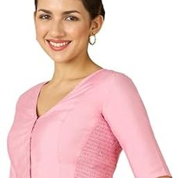 Women's Cotton Silk Stretchable (Smocked) Readymade Saree Half Sleeve Blouse-image-12