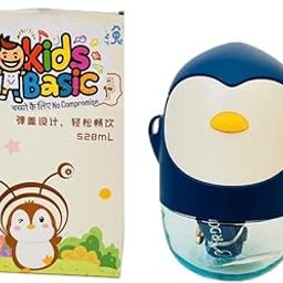 KIDS BASIC Penguin Sippy Cup with Straw, 520ml | Cute Water Bottle with Adjustable Strap for Toddlers, Blue-image-95