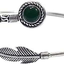 Green Aventurine Feather Kada Anklet for Women Round Adjustable Free Size Green Aventurine Natural Stone Silver Payal/Anklet Leg Foot Oxidised Navratri Jewellery Reiki Crystal Healing.-image-14