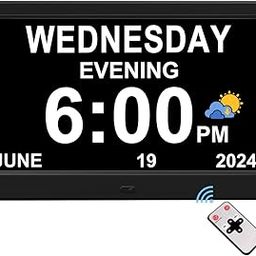Extra Large Digital Alarm Clock Impaired Vision with Day and Time for Elderly, Dimmable Automatic Calendar Clock (10.1 Inch Black)-image-58