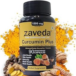 ZAVEDA Curcumin Plus 1500mg | Pure Nano Curcumin with Biopiperine and Curcumin complex | 90 Veg.Caps | Joint Support | Immunity | Even Skin tone | Antioxidant & Anti-inflammatory | Fast absorption-13