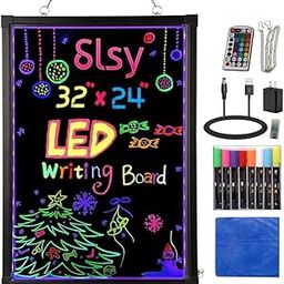 FEELING MALL 32" x 24" LED Writing Board with 4 Modes, Glass Surface, 12 Colors, Remote Control, Restaurant Menu, Kitchen Board-27