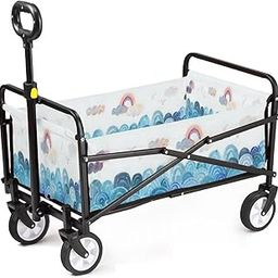 Collapsible Wagon Watercolor sea Cute Big sea Waves with Clouds and Seamless Horizontal Adjustable Portable Utility Folding Cart with Wheels Outdoor Garden Shopping Camping Heavy Duty Grocery Wagon-image-43