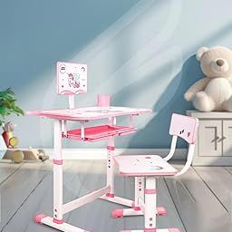 Amazon Brand - Jam & Honey Kids Functional Desk and Chair Set, Height Adjustable Children School Study Table with Book Holder Slot |Age 3+ Years (Pink)-7
