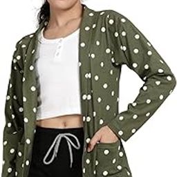 Womens Shrug pure cotton green printed open front regular fit winter shrug overcoat with pocket for layering-14