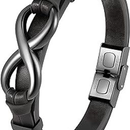 INFINITY 8 BLACK - Genuine Leather Double Layer Bracelet with Stainless Steel Hook for Men & Boys (8 inch)-image-16