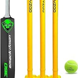 LYZOO just be you Smack Down Hard PVC Cricket bat Kit | Stump Sets and Cricket Tennis Ball | Heavy Duty plstic Stump Sets Full Size Cricket kit | Suitable for 8+ Year Kids | Size-5-picture-6