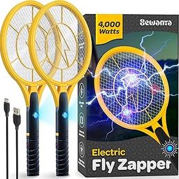 Expetens 4000 Volt Electric Fly Swatter [Set of 2] Indoor Outdoor Handheld Racket - Instant Insect and Mosquito Killer with LED Light Attractant - USB Rechargeable Portable Zapper-image-51