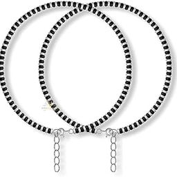 ™ Pure 925 Sterling Silver Small Crystal Beads Nazariya Anklet Payal for Women (Black) Gifts for Women (Pair/ 1 pc/Plain / 5 Ball Payal)-15