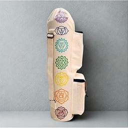 O2 7 Chakra Yoga Mat Bag, 3 Pocket Block Style | Space for Yoga Block, Bottle, Zipper Pocket for valuables, Adjustable Double Straps, Natural Cotton Beige, for Light Weight mats-image-52