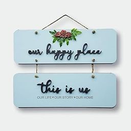 Chalk My Theme Our Happy Place Wooden Wall Hanging Hanger For Living Room, Bedroom, Gift, and Entrance-Blue-image-48