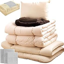 Tansu no Gen 26700100 13 (76424) Single Long Comforter Set of 10 Piece Can Be Used For All Seasons, Solid Cotton, 3-Layer Mattress, Microfiber Blanket, Towel Blanket, Pillow, Washable, Cover, Storage-11
