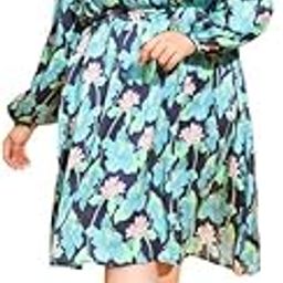 Women Plus Size Floral Print Round Neck Long Sleeve Elasticated Flare Dress-image-23