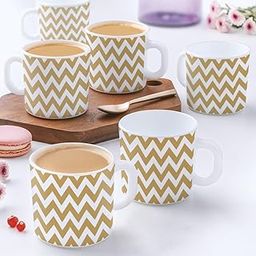 Larah by Borosil Gold Waves Opalware Mug, Set of 6 Tea/Coffee Mugs, 180 ml Each, Microwave & Dishwasher Safe, Bone-Ash Free, Crockery Set Ideal for Daily Use & Gifting, White-picture-29