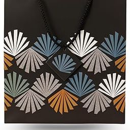Black Paper Gift Bag with Multicolor Fan Print – Large with Rope Handle and Tag. (Set of- 3)-image-0