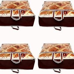 AARON INC Presents Non Woven Blanket Storage Bag With Front Handle Large Transparent Clear Window Large Size Storage Bag Cover Under Bed Storage (Brown Pack of 4)-image-107