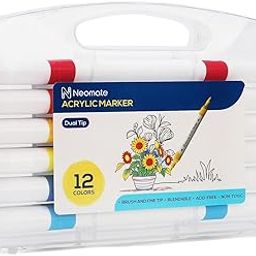 Neomate 12 Pcs Triangle Shape Acrylic Markers Set | Dual-Tip for Drawing & Sketching | Non-Toxic, Ideal for Coloring and Crafts, White-32
