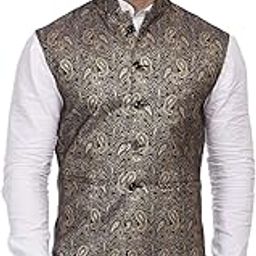 Banarasi Jacquard Print Blue Nehru Jacket-picture-50