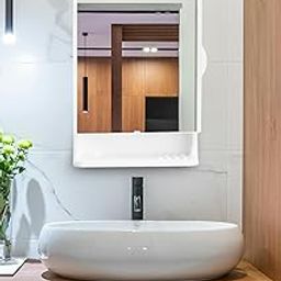 Peony Hardware Fitting Wall-Mounted Bathroom Storage Cabinet, Medicine Cabinet with Toothbrush Holder, Toiletry Organiser with Shelf, White-image-92