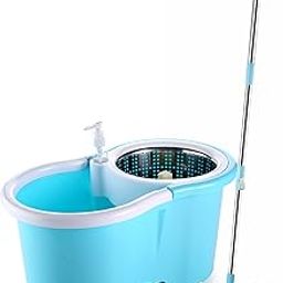 Ganesh Quick Steel Spin Mop, Round Plastic Bucket Floor Cleaning Mop with Bucket, Pocha for Floor Cleaning, Mopping Set (Blue, Set of 2 Microfiber Refills)-25