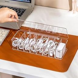 ACROWN Data Cable Organizer Box for Wire Management,Transparent Box with 8 Compartment and 10 Cable Ties, Storage Organiser for Office & Home,Cable Management Solution [ PACK OF 1 ]-71