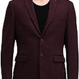 Mens Red Self-Design Notch Collar Long Sleeve Formal Polyester Slim Fit Blazer-picture-9