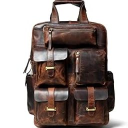 Leather Multiple Laptop Backpack Day Pack Travel Bag Stachel, 32cm x 13cm x 44cm-picture-55