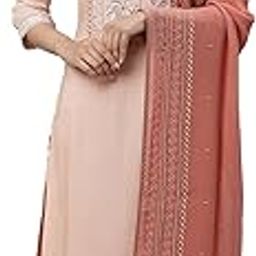 Women's Peach Embroidered Kurta, Palazzos and Dupatta Set-image-48