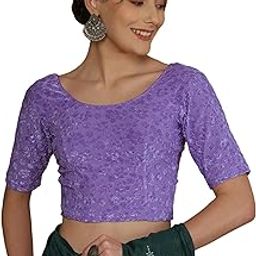 Readymade Blouse for Women, Cotton Lycra Self Woven Half Sleeve Blouse-picture-16