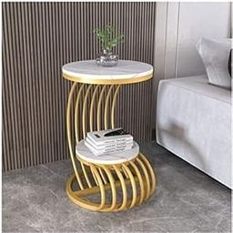 Ironic House Modern Coffee Table Nesting Table Small Round Table with Marble Finish Wood Top for Small Space and Living Room (White & Gold)-image-18