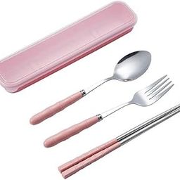 EVEN Spoon Set Stainless Steel Chopstick, Spoon and Fork Cutlery Set for Women, Men, Kids Eating Food Portable Tableware Dining Accessories. (Pink)-16