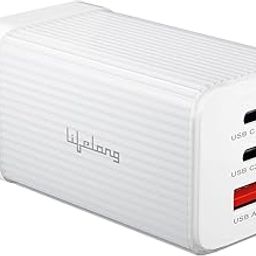 Lifelong 65W GaN Fast Charger with 3 Ports - 2 Type C & 1 USB for iPhones, Android Phones & Laptops: MacBook, Dell, HP, ASUS, Fast Charger with IC Protection & GaN Technology (Glacier White)-image-14