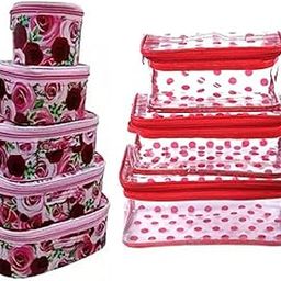Ultimatefashionista Combo Pack of 2pieces Multipurpose Vanity Box Set of 5pc and 3pcs Vanity Box Makeup Kit Box Jewellery Organizer, Multipurpose Kit, Travel Pouch Vanity Box (Red,Red)-9