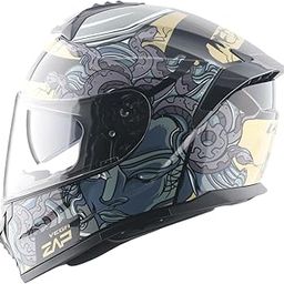 Vega Zap DV Medusa ISI and DOT Certified Gloss Finish Full Face Dual Visor Helmet for Men with Spoiler-Black Grey-M-picture-12