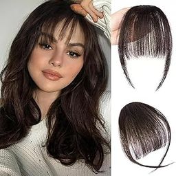 HAIR WALA™ 02 PCS Clip In Fringe 'Big Bang' Clip in Fake Bangs Front Hair Extension Hair Topper for Women Cover Grey or Thinining Hair for Increase Volume, Brown Color, Pack of 2-image-56