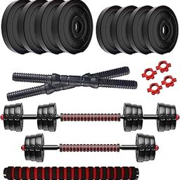 Amazon Brand - Symactive Pvc 20 Kg 3-In-1 Convertible Dumbbells Fitness Kit For Full Body Workout(2 Kg X 4 + 3 Kg X 4 Pvc Weight,14'' Dumbbell Rods Pair&Nuts,1 Cushioned Connector Rod),Multicolor-10