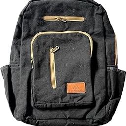 Canvas Backpack with Branded Zippers, Multiple Compartments, Black-image-96
