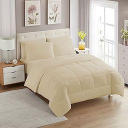 Sweet Home Collection 7 Piece Comforter Set Bag Solid Color All Season Soft Down Alternative Blanket & Luxurious Microfiber Bed Sheets, Beige, Twin XL (Pack of 4, 28 Count Total)-11