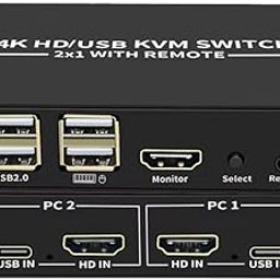 2 Port HDMI KVM Switch 2x1 4K HDMI USB Switch Selector 2 In 1 Out with Desktop Controller Sharing Monitor USB 2.0 Mouse Keyboard-40