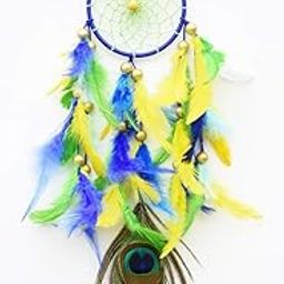 Yuvicreations, Dream Catcher for Wall décor, 5 Inches Ring, Wooden Beads. Fine Quality Feathers, Natural Peacock Feathers-image-8