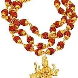 Religious Jewellery Lord Maa Durga Sherawali Mahakali Locket with Gold Plated Caps Rudraksha Mala Temple Jewelry Pendant for Men and Boys-image-76