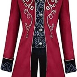 Male Medieval Tailcoat Steampunk Lapel Overcoat Trench Coat Jacket Red XXL Clothing Shoes & Accessories | Costumes Reenactment Theater | Costumes | Men-image-58